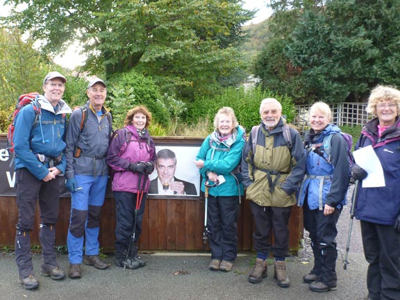 1.Aber Falls / Carneddau
20/10/19. In front of Aber Falls Cafe and with George looking on, we are ready for off.
Keywords: Oct19 Sunday Jean Norton Annie Michael