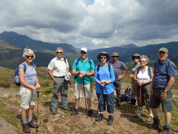 5.Beddgelert - Cwm Bychan
1/8/19. At the top of Cwm Bychan. In the background Gallt y Wenallt on the left and Moel Siabod on the right (the pointy one). That is a big Moel, Ann. Photo: Dafydd Williams
Keywords: Aug19 Thursday Maureen Evans
