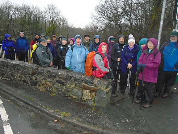 6.Llanystumdwy circuit
5/12/19. On the Llanystumdwy Bridge at the end of a very wet walk. Photo: Dafydd Williams.
Keywords: Dec19 Thursday Kath Spencer