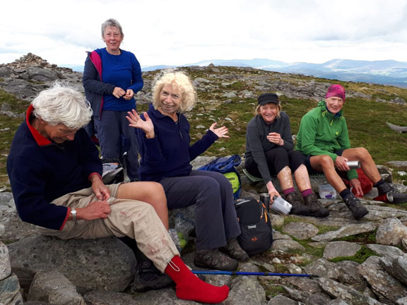 4.Rhinog Fawr
8/9/19. Lunch next to the summit of Rhinog Fawr. Photo: Judith Thomas.
Keywords: Sep19 Sunday Noel Davey