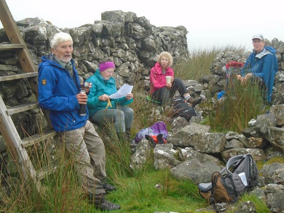 2.Moel Goedog-Bryn Cader Faner, bronze age trail
13/9/20. The morning tea break was taken in the shelter of pretty good stone wall. Photo Dafydd Williams.
Keywords: Sep20 Sunday Derek Cosslett