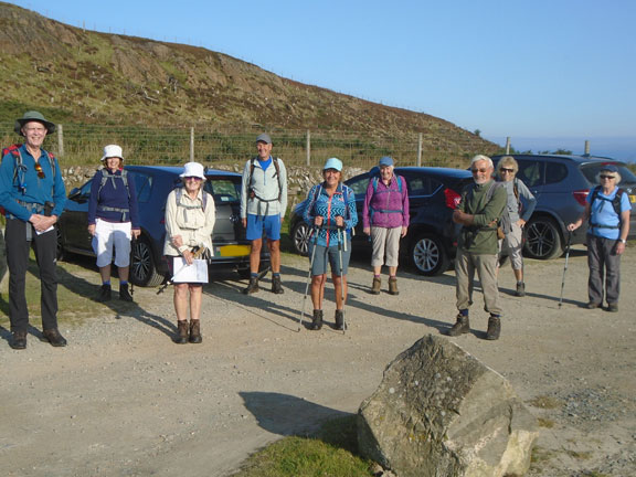 1.Mount Pleasant - Bryn Glas Road Circuit
20/9/20. Starting off from the car park above Nant Gwrtheyrn. Better a steep hill down at the beginning of a walk, than a steep hill up and the end. Photo: Dafydd Williams.
Keywords: Sep20 Sunday Hugh Evans