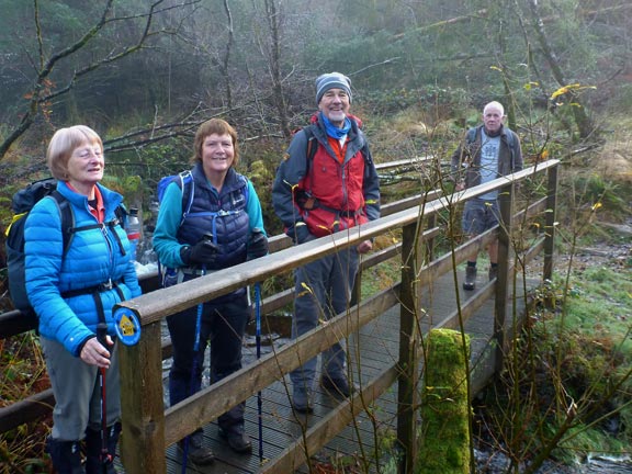 2.Dyffryn Maentwrog
22/11/20. A quick pose on the bridge over Afon Cae-Fali. Members are looking at the huge stone viaduct which enables the Ffestiniog Railway to cross the valley.
Keywords: Nov20 Sunday Hugh Evans