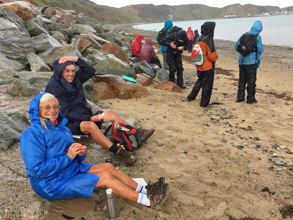 3.Nefyn
24/9/20. Lunching on Porthdinllaen Beach in the rain Photo: Jan Atherton.
Keywords: Sep20 Thursday Miriam Heald