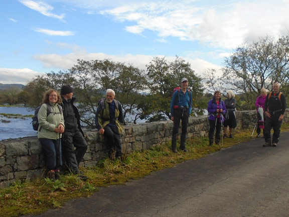 4.Criccieth to Pont Dolbenmaen
4/10/20. Lunch taken on Pont Dolbenmaen surrounded by flood water. Photo: Dafydd Williams.
Keywords: Oct20 Sunday Dafydd Williams