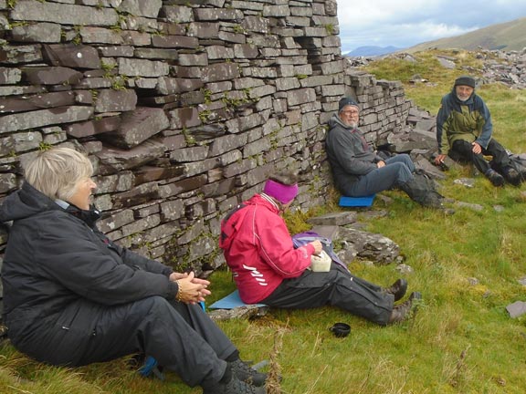 4.Y Fron Circuit via Moel Tryfan and Mynydd Cilgwyn
8/10/20. Lunch in the shelter of an old wheel house with Mynydd Mawr in the background. Photo: Dafydd Williams
Keywords: Oct20 Thursday Dafydd Williams