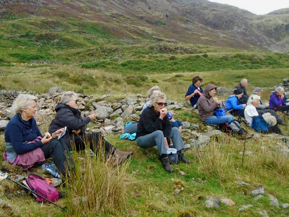 4.Cwmystradllyn
12/8/21. Lunch on the hillside close to the derelict village of Treforys which house the quarrymen and their families. Photo: Dafydd Williams.
Keywords: Aug21 Thursday Colin Higgs Elsbeth Gwynne