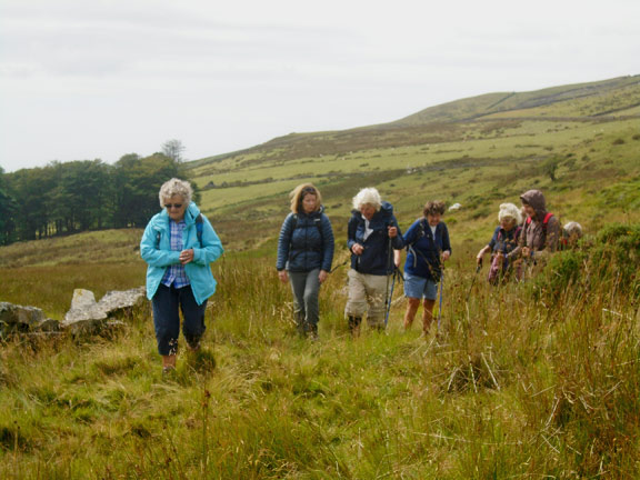5.Cwmystradllyn
12/8/21. Walking across a boggy area to get to the track. Photo: Dafydd Williams.
Keywords: Aug21 Thursday Colin Higgs Elsbeth Gwynne
