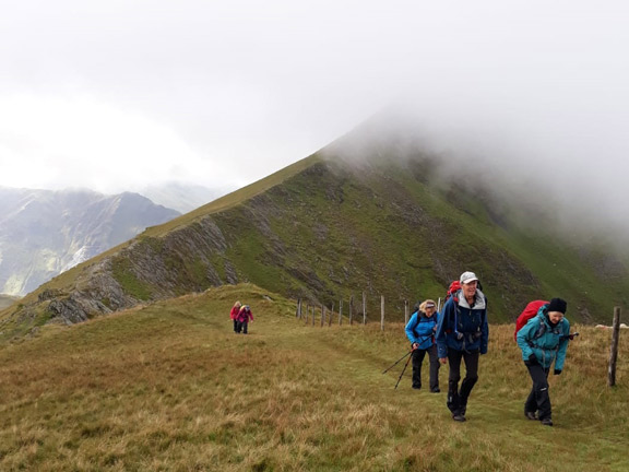 5.Pedol Marchlyn Horseshoe
19/9/21. Striding up from Bwlch Brecan towards Mynydd Perfedd. Photo: Eryl Thomas.
Keywords: Sep21 Sunday Noel Davey