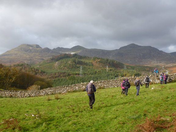 4.Ffestiniog Valleys & Waterfalls
7/11/21. Approaching a ridge above Afon Goedol with the Moelwyn Mawr & Bach ahead of us to the NW.  
Keywords: Nov21 Sunday Eryl Thomas