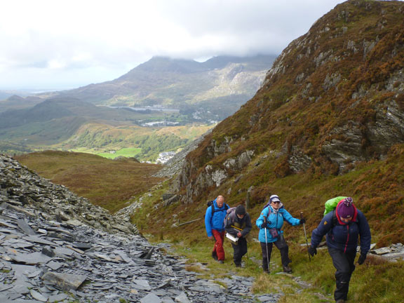 3.Foel Fras - Moel Penamnen
3/10/21. Slogging up a steep incline up to the disused slate tips of Diphwys Casson Slate Mine.
Keywords: Oct21 Sunday Hugh Evans