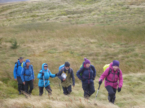 4.Foel Fras - Moel Penamnen
3/10/21. Having survived a very wet peat bog which started at Cwt-y-bigail Quarry (disused) we start our ascent of Foel Fras. The wind is beginning to pick up and we have endured a few short sharp showers.
Keywords: Oct21 Sunday Hugh Evans