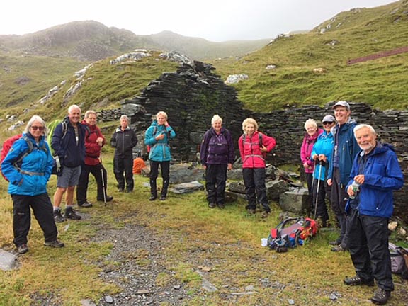 2.Moelwynion
15/8/21. Our mid-morning break, at the disused Croesor Quarry. Time for the two groups to separate. 'A' group to Moel-y-hydd via the disused Rhosydd Quarry. 'B' group straight to Moel-y-hydd. Photo: Anet Thomas.
Keywords: Aug21 Sunday Noel Davey Hugh Evans