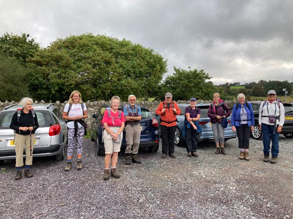 1.  Rhostryfan-Moel Tryfan-Moel Smytho
9/9/21. At the car park in Rhostryfan and ready for off. Photo: Annie Michael.
Keywords: Sep21 Thursday Meri Evans