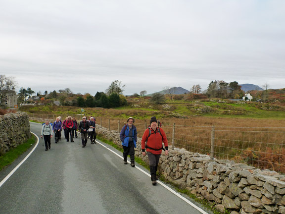 3.Rhyd Circular
14/11/21. On reaching the main road at Rhyd the group divided. Those who  didn't like the idea that there might be some mud turned right. Those who wanted a challenge turned left. This photograph shows the group newly reformed.
Keywords: Nov21 Sunday Dafydd Williams