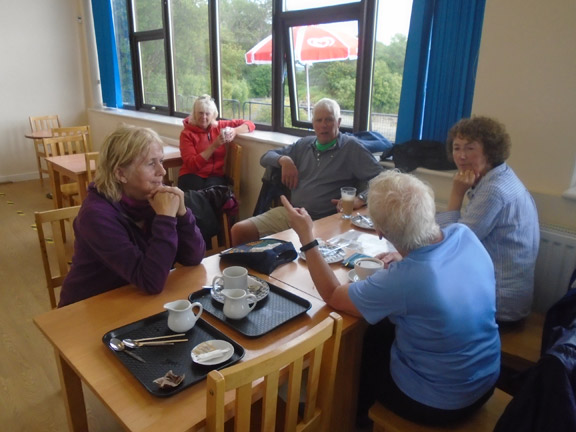 8.Llyn Trawsfynydd
4/7/21. Caffi Prysor. Had this photograph been taken sooner you 
would have seen members intent on replacing calories burnt up during the walk. Calories in the shape of large slices of Victoria sponge cake. Photo: Dafydd Williams.
Keywords: Jul21 Sunday Dafydd Williams