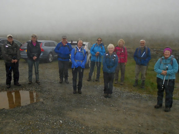 1.Yr Eifl - Tre'r Ceiri
22/8/21. Ready for off in thick mist, from the Mount Pleasant car park. Photo: Dafydd Williams.
Keywords: Aug21 Sunday Judith Thomas