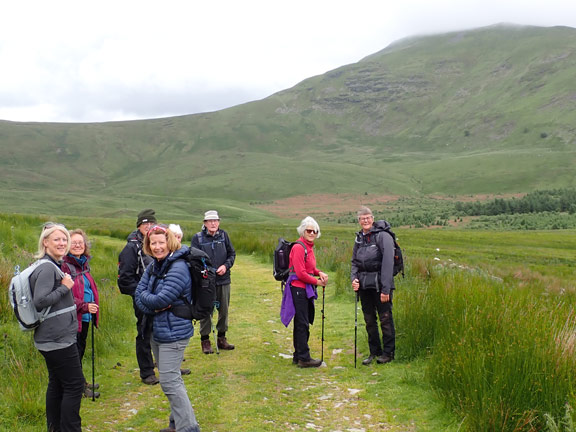 3.Arenig Fawr - Moel Llyfnant
03/07/22.  The B walkers on their way, with their objective, Moel Llyfnant, in the background on the right.
Keywords: Jul22 Sunday Gareth Hughes Dafydd Williams