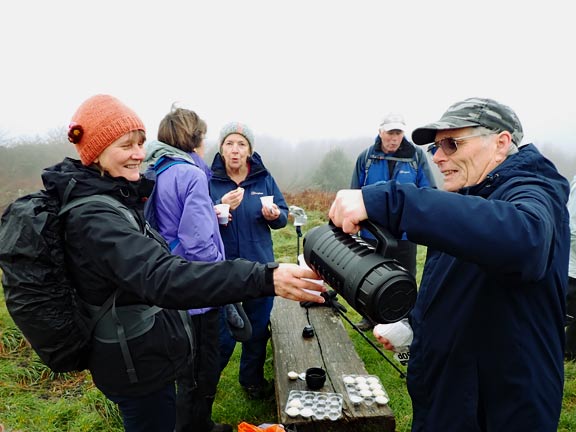3.Borth-y-Gest
22/12/22. Christmas cheer at the top of the hill provided by our leader. Hot mulled wine and mince pies. Someone even tried for seconds (no names).
Keywords: Dec22 Thursday Tecwyn Williams