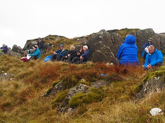 4.Carnedd y Cribau
23/10/22. Coffee/tea break at Bwlch Rhiw'r Ychen,  after the peak bagging group caught up with the leader's group. Photo: Dafydd Williams.
