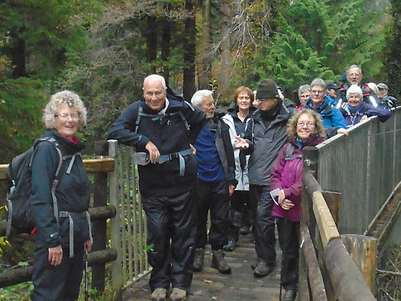 4.Coed y Brenin
10/11/22. Three hours later.  On the bridge crossing the upper reaches of Afon Mawddach near Coed Cae'n-y-coed. Photo: Dafydd Williams.
Keywords: Nov22 Thursday Noel Davey Nick White