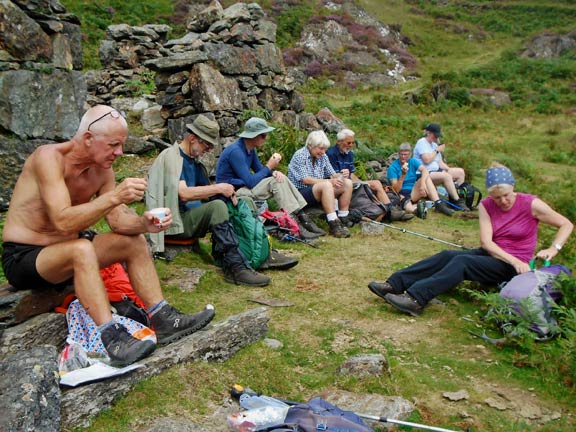 5.Craflwyn - Watkin Path circular
28/08/22. A stop for lunch next to a derelict building having just completed the highest part of the walk. Photo: Dafydd Williams.
Keywords: Aug22 Sunday Dafydd Williams
