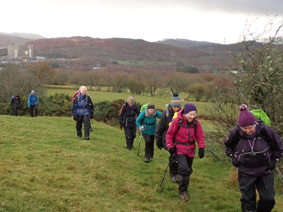 6. Llan Ffestiniog - Ceunant Llennyrch - Toman y Mur 
20/11/22. On our way up towards the Roman Amphitheatre wth the Trawsfynydd Power Station in the background.
Keywords: Nov22 Sunday Hugh Evans
