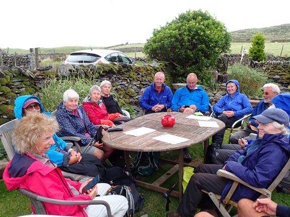 7.Moel Hebog
11/09/22. A lovely array of teas, coffees and cakes, be it in very light drizzle.
Keywords: Sep22 Sunday Noel Davey