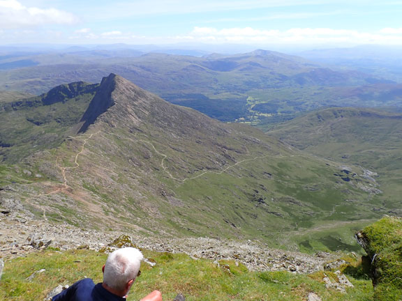 5.Celebratory Snowdon Walk 
7/8/22.Lunck on the eastern side of the summit, Looking over the Watkin Path in the direction of Llyn Gwynant.
Keywords: Aug22 Sunday Dafydd Williams