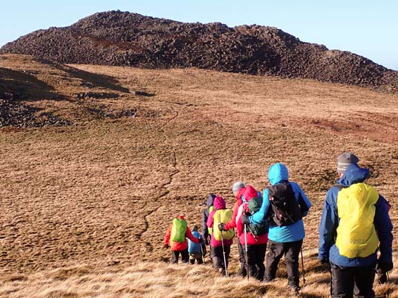 7.Clynnog Hills
1/1/23.  Descending from our lunch spot with the dark rocky summit of Gyrn Ddu in the background.
Keywords: Jan23 Sunday Noel Davey