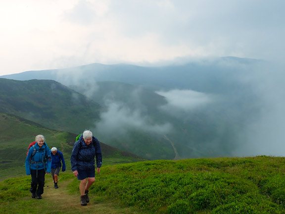 5.Llanfairfechan - Drum
18/06/23.  On top of Foel-Ganol with Cwm Anafon down on the right.
Keywords: Jun23 Sunday Kath Spencer