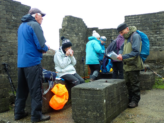 2.Nefyn - Pistyll
5/1/23.  Morning tea/coffee break in a disused quarry building on a peak just a 1/4mile south of Carreglefain.
Keywords: Jan23 Thursday Jean Norton Annie Michael