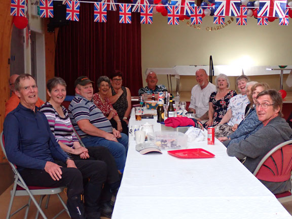 8.Tarren Hills
7/5/23. The two who didn't do Tarren y Gesail were fortunate to be invited to join the Abergynolwyn Coronation Party. No slogging up a second peak for them. Many thanks to the members of the Abergynolwyn Coronation party for inviting us.  It made a perfect end to a lovely day.
Keywords: May23 Sunday Gareth Hughes