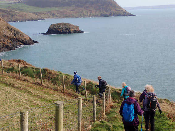 5. Aberdaron - Porth Ysgo
1/2/24. Above Ogof Morlo on the Wales Coast Path. The island of Maen Gwenonwy and the headland of Trwyn Talfarach in the background.
Keywords: Feb24 Thursday Ann Jones