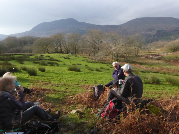 3.Beddgelert-Blaen Nanmor
28/1/24. A lovely spot for the Coffee / Tea break in the sunshine. Moel-ddu and Bryn Banog in the background. Photo: Gwynfor Jones.
Keywords: Jan24 Sunday Hugh Evans