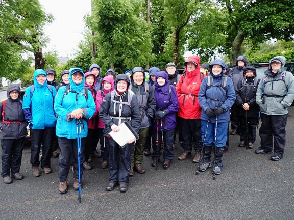 1.Cae Amos
13/.6/24. Ready to start off from the car park in the centre of Garndolbenmaen. 
Keywords: Jun24 Thursday Judith Thomas Kath Mair