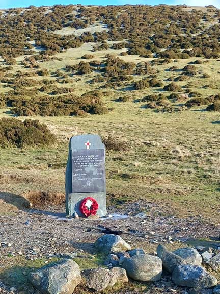 6.Conwy - Abergwyngregyn
7/4/24. Memorial: "To crew of Bachelor's Baby B-24J Liberator 4299991 killed in crash Jan 7th 1944". Site close to Moelfre mountain above Penmaenmawr. Photo: Eryl Thomas.
Keywords: April24 Sunday Eryl Thomas