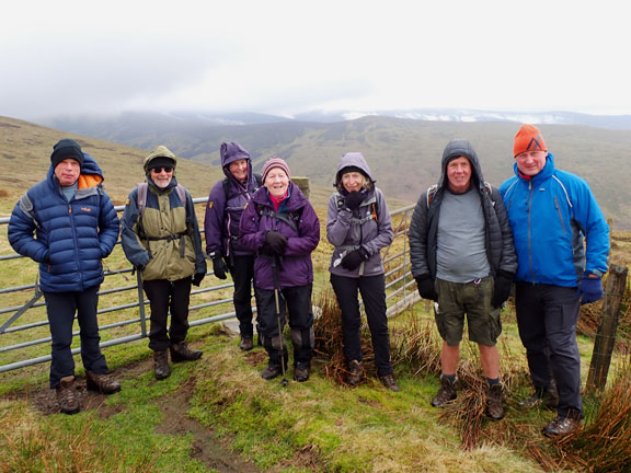 6. Llandrillo - Bwlch Maen Gwynedd.
25/2/24. On the way down, close to Moel Pearce, with the Berwyns in the cloud in the background.
Keywords: Feb24 Sunday Eryl Thomas