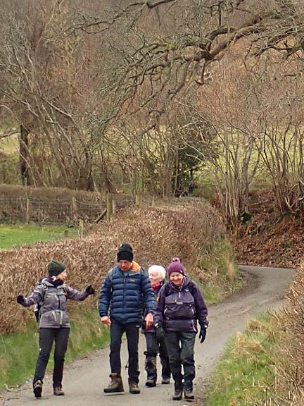 8. Llandrillo - Bwlch Maen Gwynedd.
25/2/24.  On the outskirts of Llandrillo close to the end of the walk. What is being talked about? 
Keywords: Feb24 Sunday Eryl Thomas