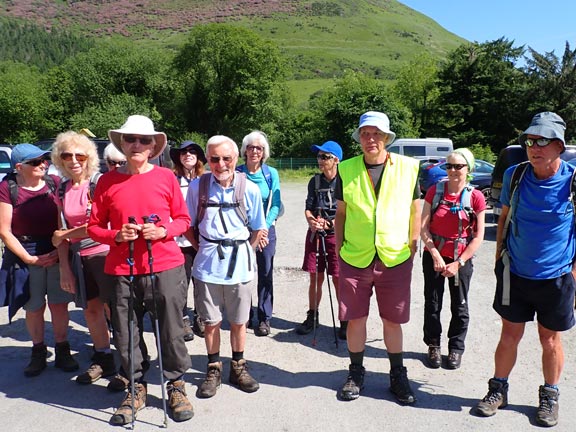 1.Maesglase, Maen Du & Craig Rhiw-erch
2/6/24. In the car park at Dinas Mawddwy and ready for off, in bright sunlight and a moderate cooling breeze.
Keywords: Jun24 Sunday Adrian Thomas