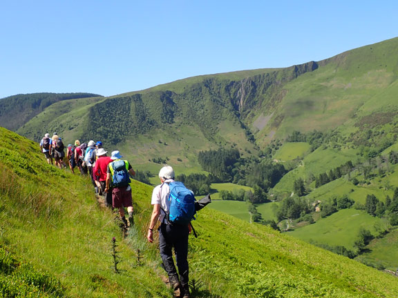 2.Maesglase, Maen Du & Craig Rhiw-erch
2/6/24. On our way up the east side of Nant Maesglase, above Ffridd Gulcwm. The side of the valley that we were walking along became steeper and steeper as we walked on.
Keywords: Jun24 Sunday Adrian Thomas
