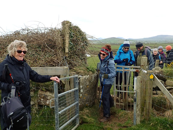 3.Porth Meudwy - Mynydd Anelog
28/3/24. shortly after the last photograph. One member just squeezes through the kissing gate gauge.
Keywords: Mar24 Thursday Annie Andrew Jean Norton