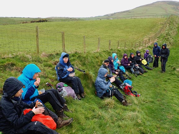 6.Porth Meudwy - Mynydd Anelog
28/3/24.  The earthen wall provides some shelter from the wind.
Keywords: Mar24 Thursday Annie Andrew Jean Norton