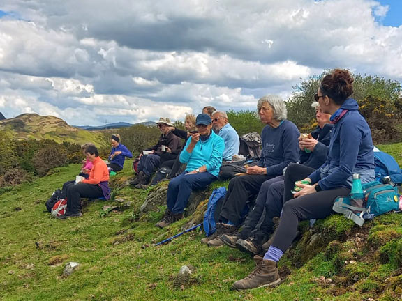 7.Talsarnau Circuit
5/5/24. Lunch at a lovely high viewing spot overlooking the Dwyryd Estuary and Portmeirion on the far bank. Photo: Eryl Thomas.
Keywords: May24 Sunday Gwynfor Jones