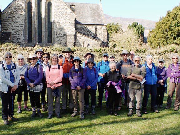 1. Beddgelert - Aberglaslyn - Cwm Bychan - Llyn Dinas
10/4/25. The start of the walk group photo, taken in front of Saint Mary's Church close to Afon Glaslyn in Beddgelert.
Keywords: Apr25 Thursday Selby Jones
