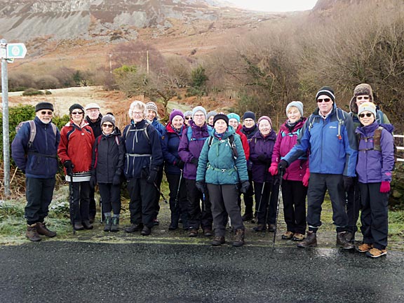 1. Clynnog Circuit
2/1/25. At the start of the walk near Rock Cottage. In the background: Gyrn Ddu (left) & Moel-Pen-llechog (right). Photo: Gwynfor Jones.
Keywords: Jan25 Thursday Ann Jones