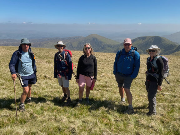 8. Eigiau Horseshoe
18/5/25. 8.2 miles from our start and on our way back from Carnedd Llewelyn. Close to Gledrffordd  and making for Cefn Tal-llyn-Eigiau. In the background, the earlier part of the walk over Pen Llithrig y Wrach and Pen yr Helgi Du. Photo: Noel Davey.
Keywords: May25 Sunday Eryl Thomas