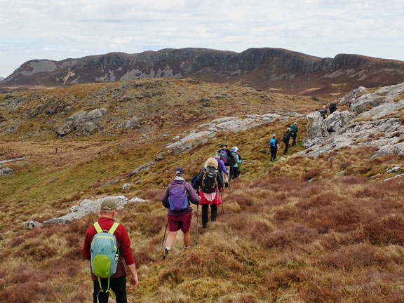 4. Y Gamallt-Y Garnedd- Graig Goch
20/04/25.  Descending Y Garnedd NE aiming for Graig Goch and Y Gamallt, the magnificent vertical face of which is there in the background.
Keywords: Apr25 Sunday Noel Davey
