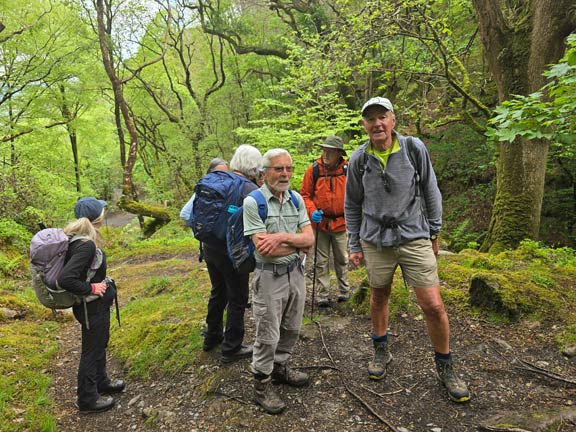 2.  Arthog - Llynnau Cregennen - Kings Circ
3/5/26. Halfway up from Arthog and stopping to regain ones breath. Well some of us had to.
Keywords: May26 Sunday Hugh Evans