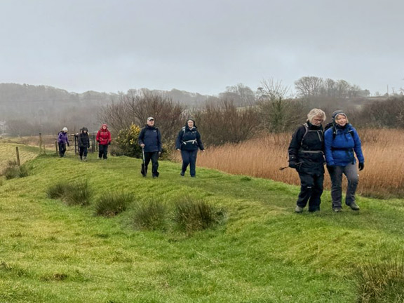 1. Llanbedr - Harlech
12/2/26. The group approaching a substantial footbridge across Afon Cwmnantcol/Afon Artro.  Photo: Judith Thomas.
Keywords: Feb26 Thursday Meri Evans Judith Thomas